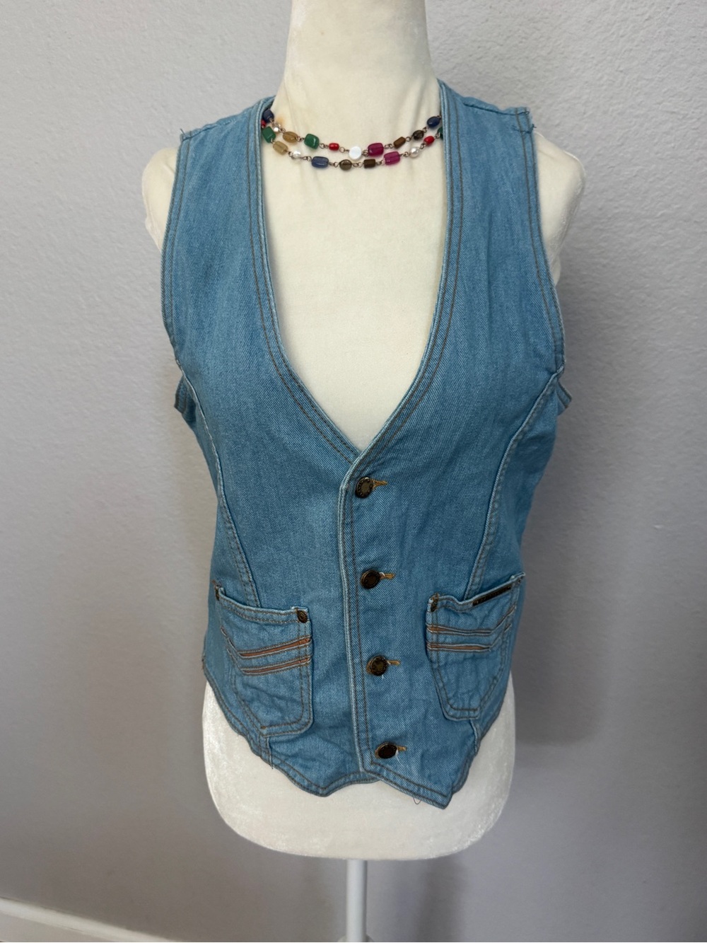 NWOT Vintage Brittania Light Wash Denim  Button Vest